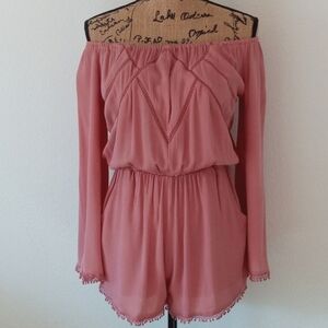 Romeo & Juliet Off The Shoulder Crocheted Pom Pom Playsuit Romper Shorts